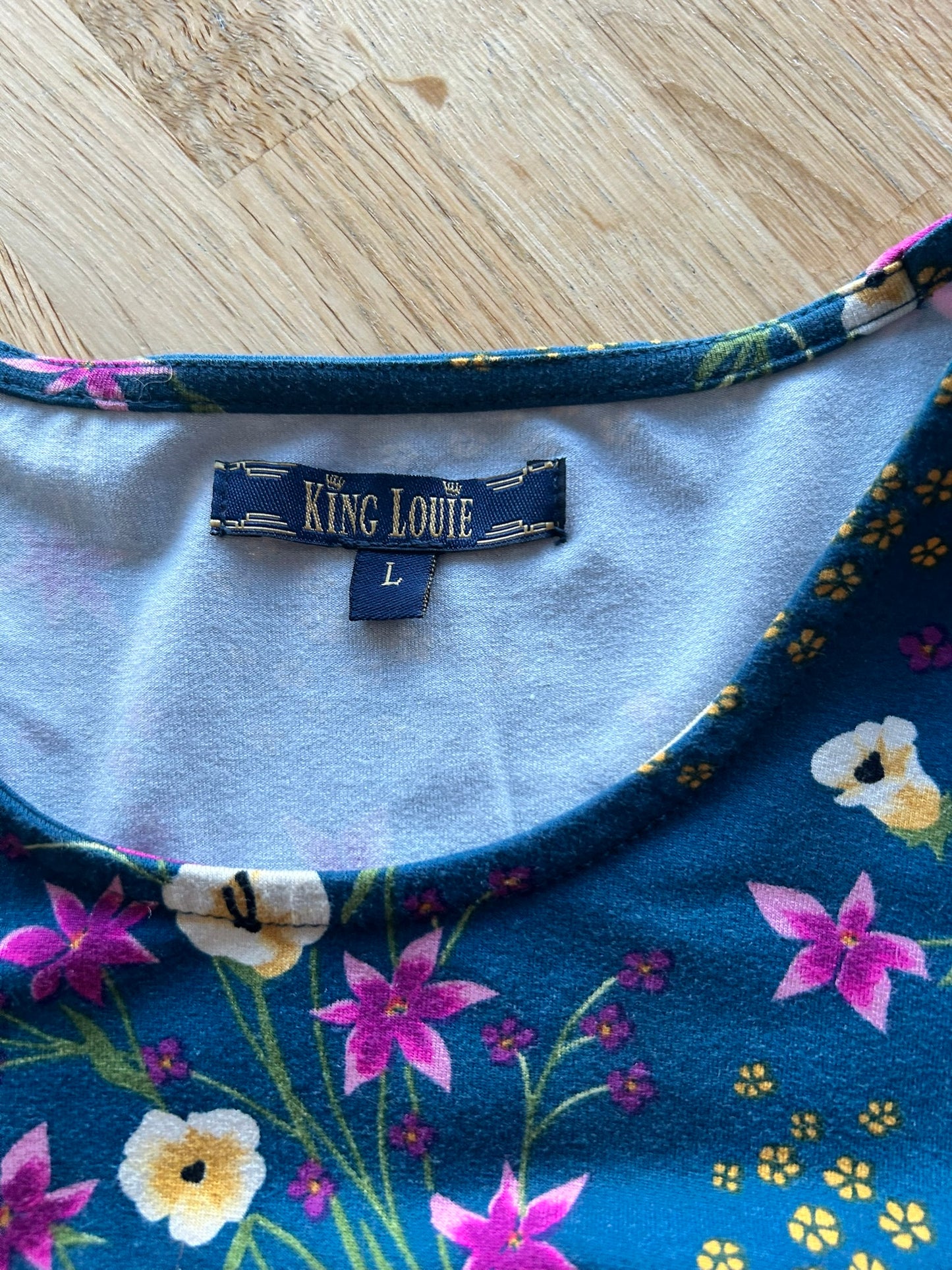 King Louie - maat L - blauwe bloemen jurk